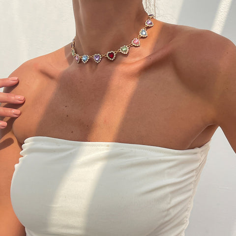 Women's Colorful Diamond-embedded Heart-shaped Clavicle Necklace